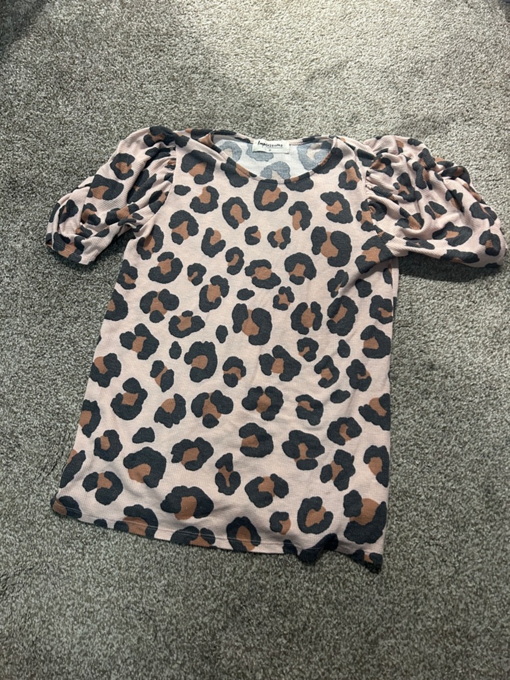 Leopard Print Puff Sleeve Top - Tan and Brown